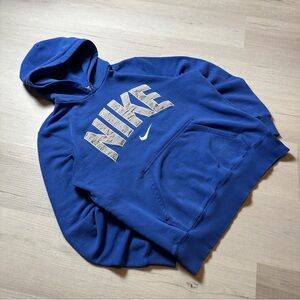 Nike Pullover Hoodie Blue Spell Out Center Swoosh Mens Medium